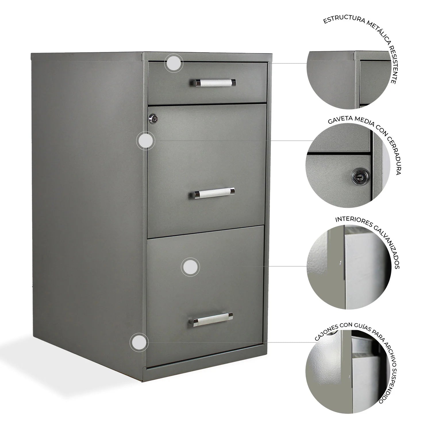 ARCHIVERO METALICO PED 2+1 17069 GRIS SET DE 2 ARCHIVEROS