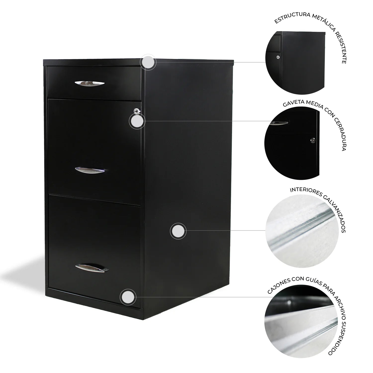 ARCHIVERO METALICO PED 2+1 17056 NEGRO SET DE  2 ARCHIVEROS